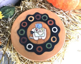 Penny Rug  Hand Painted Wood Lazy Susan  Sheep