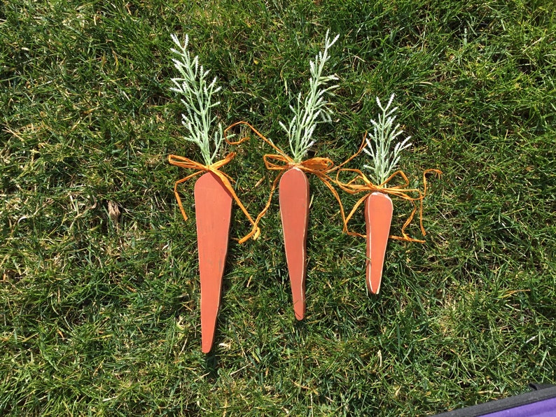 Tiered Tray filler Handcrafted Wood Carrots Set of Three Spring Decor Easter image 2