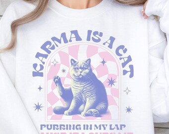 karma is a cat shirt,retro cat t shirt,funny cat shirt,cat lover gift,70s style shirt,cat mom shirt,positive vibes shirt,kawaii cat shirt