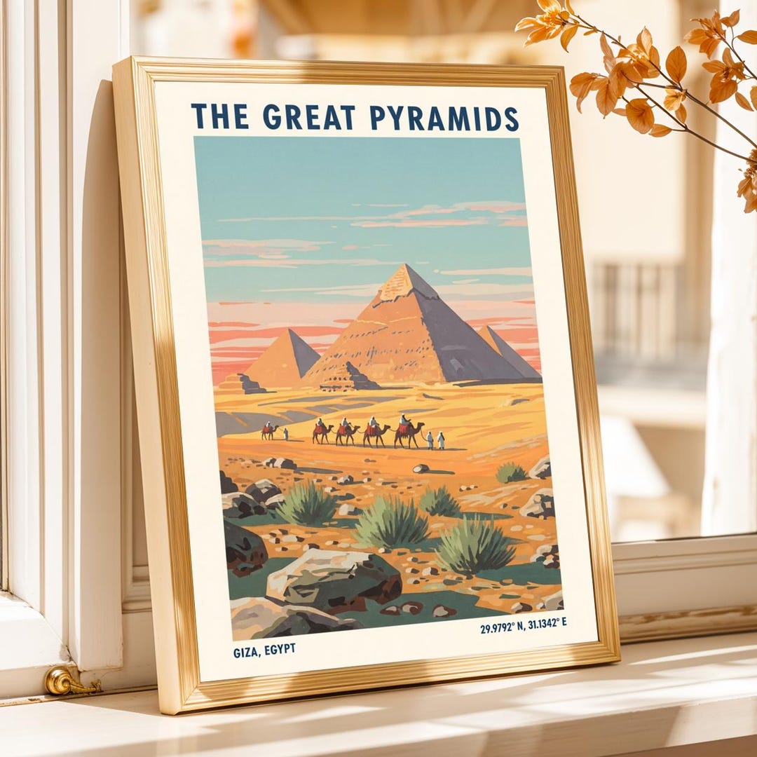 Giza Pyramids Vintage Travel Poster: Gouache Painting Art Print - Etsy