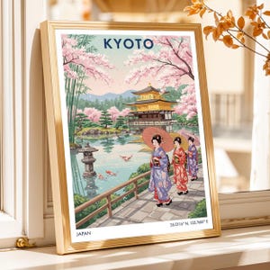 Kyoto Kinkaku-ji Temple Poster: Vintage Japanese Gouache Art Print