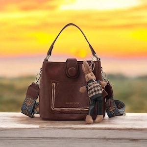 Vintage PU Leather Bucket Crossbody Bag for Women 2025, Small Stylish Designer Shoulder Handbag, Classic Purse with Detachable Strap