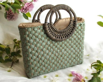Small Round Straw Bag – Handwoven Summer Purse, Boho Tote for Women
