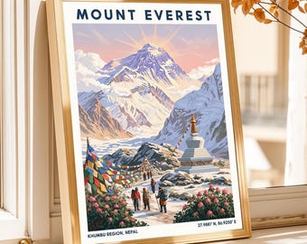 Mount Everest Art Print: Himalayan Landscape, Khumbu Region Travel Poster