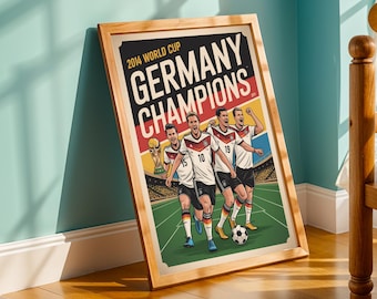 Póster de la victoria del Mundial 2014: Arte retro del fútbol alemán campeón