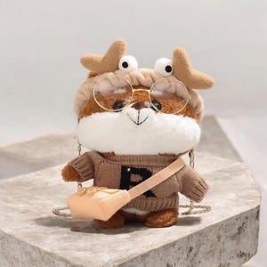 Kawaii Cartoon Doll Crossbody Bag - Soft Plush Bear Mini Chain Bag with Glasses - Cute Messenger Bag for Women - All-Match Plush Handbag