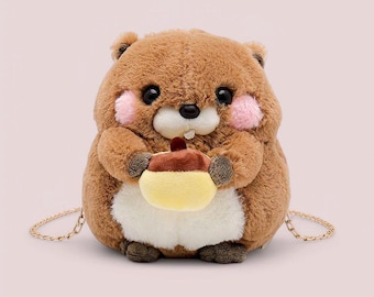Plush Hamster Shoulder Bag – Cute Cartoon Crossbody for Women, Students & Kawaii Lovers, Soft Animal Bag, Gift Idea