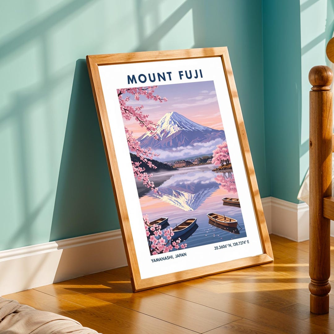 Mount Fuji Cherry Blossom Print: Japanese Landscape Gouache Art - Etsy