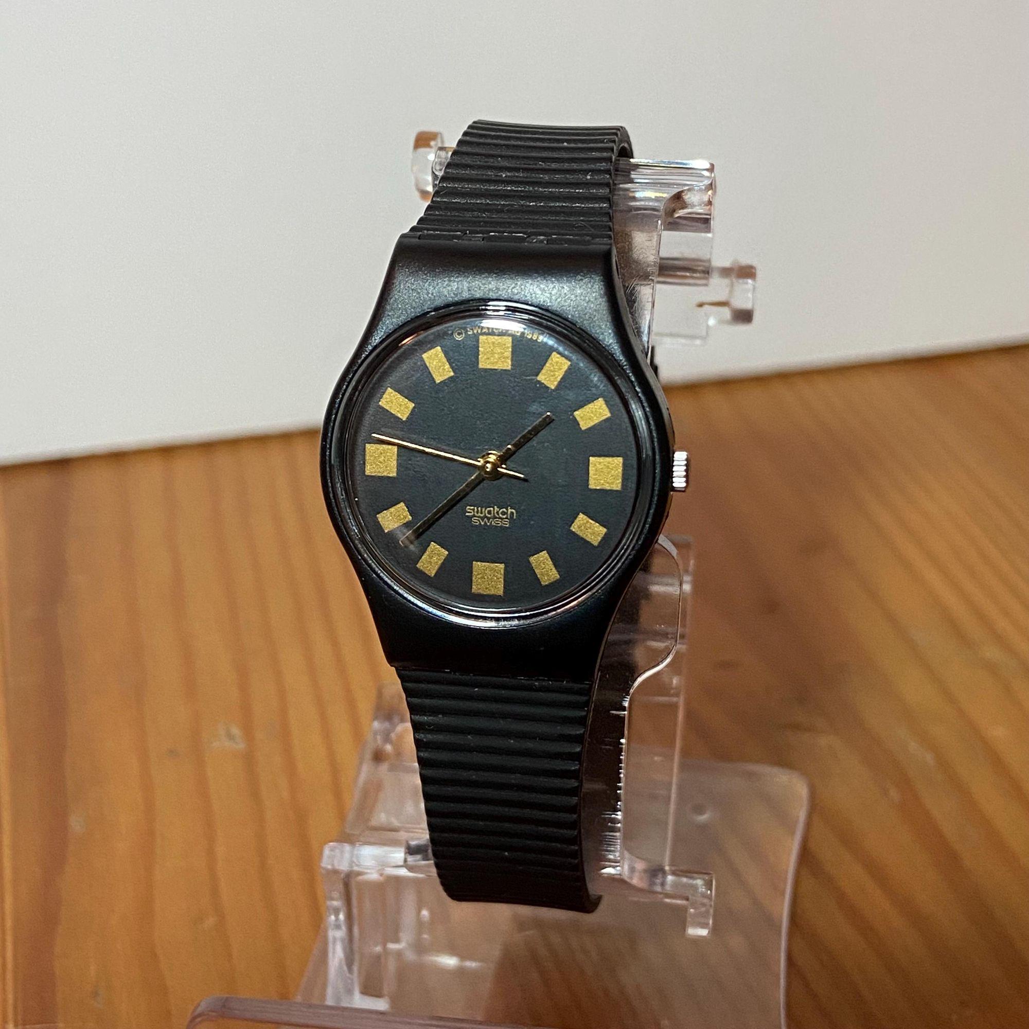Vtg Swatch LB124 Big City Watch 1989 24mm Swiss Black 