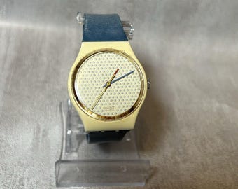 Vtg Swatch Watch Ping Pong Blue 1985 Dotted GW104 White 1980 32 mm - New Battery