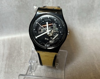 Vtg SWATCH Blackliner GB161 Originals 1994 Black Yellow Rare 32mm - New Battery