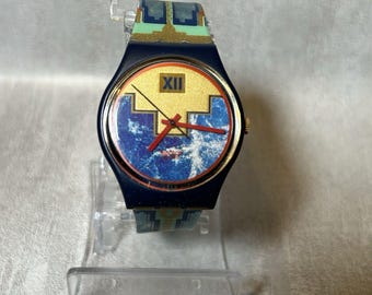 Vtg Swatch BLUE FLAMINGO GN114 1991 Watch 1990s 32mm Rate Retro - New Battery