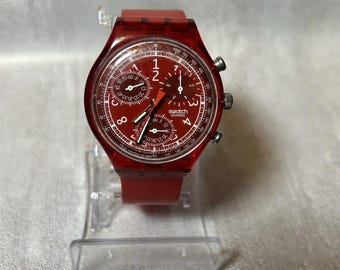 Vtg Swatch Watch LE ROUGE SCR101 Chronograph 1996 Rare 35mm 1990’s - New Battery