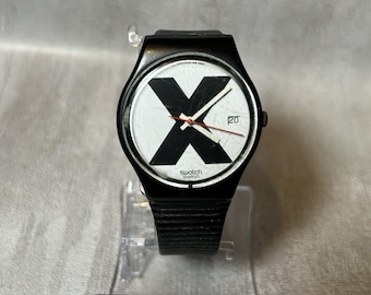 Vtg Swatch X-Rated 1987 GB406 Rare 1980s Black White 32 mm - New Battery
