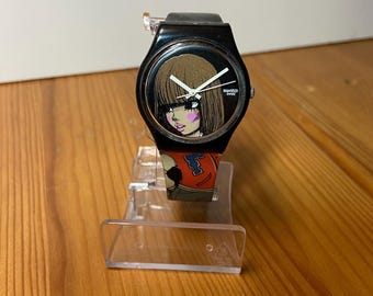 Reloj Swatch GZ274 FAFI O'Clock Artist, suizo, 32 mm, negro, raro - Batería nueva