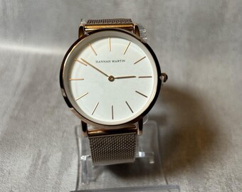 Hannah Martin Women's Watch Rose Gold Tone White Dial Thin Mesh Bracelet 34 mm