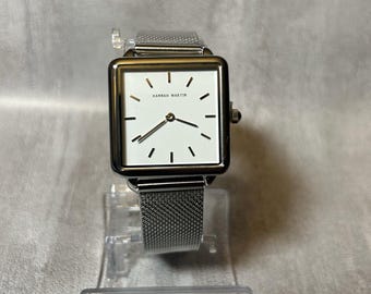 Hannah Martin Women's Watch Silver Tone Square White Dial Mesh Bracelet 28 mm
