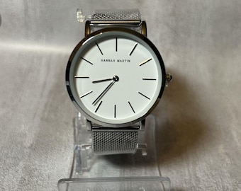 New Hannah Martin Women's Watch Silver Tone White Dial Thin Mesh Bracelet 34 mm