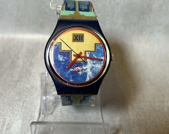 Vtg Swatch BLUE FLAMINGO GN114 1991 Watch 1990s 32mm Rate Retro - New Battery