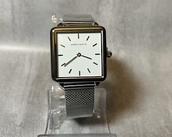 Hannah Martin Women's Watch Silver Tone Square White Dial Mesh Bracelet 28 mm