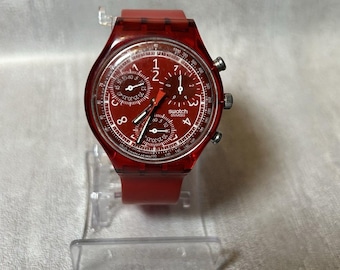 Vtg Swatch Watch LE ROUGE SCR101 Chronograph 1996 Rare 35mm 1990’s - New Battery