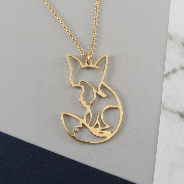 Shy fox necklace • gold fox jewelry fox gift for her