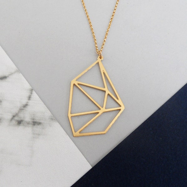 Geometric diamond necklace • diamond shape faceted jewelry gift for her