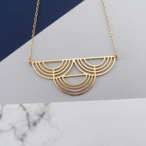 Half circle pendant geometric necklace •  abstract jewelry Japanese pattern