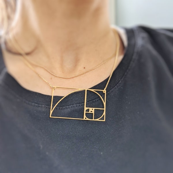 Gold fibonacci necklace • geometric jewelry fibonacci spiral • math gift for her