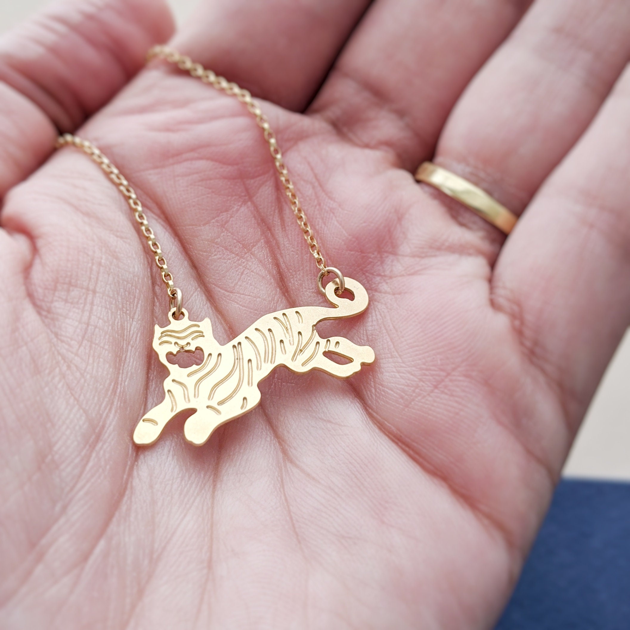Tiger Necklace Gold Tiger Charm Tiger Jewelry Animal Necklace Etsy