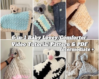 6-in-1 Animal Lovey/Comforter / Video Tutorial/ Hand Knit Pattern. Learn how to finger knit / DIY, hand knitting, Chunky Knit lovey