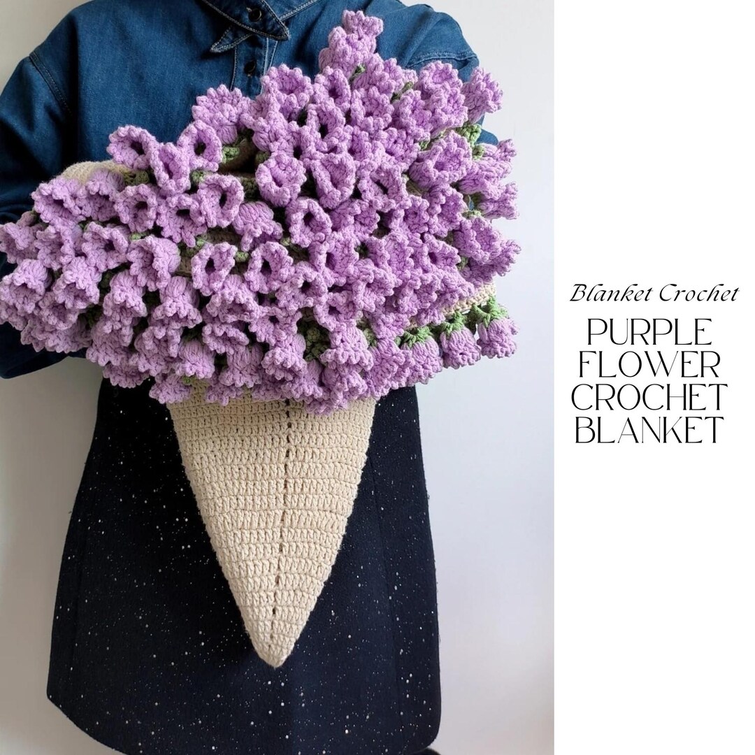 紫色の花のかぎ針編みブランケットのパターン：バイオレットローズ編み