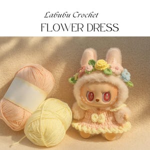 Labubu Crochet Flower Dress patterns, Labubu Flower Dress crochet amigurumi, Labubu crochet animals, Labubu dress crochet gifts, gift croche