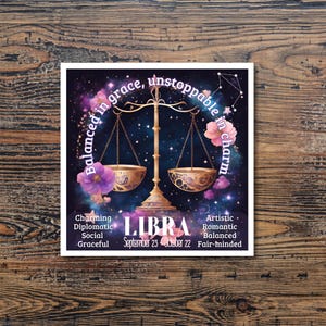 Adesivo de vinil para signo de Libra, presente de astrologia, presente de aniversário de Libra, horóscopo, personalidade de Libra, decoração estética, decalque para presente de signo de ar