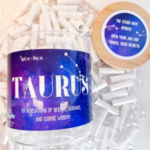 Taurus Sternzeichen Glas - Horoskop Sternzeichen Affirmationen & Aufkleber für Astrologie-Liebhaber - Selbstwertgefühl Booster - Himmlisches Geburtstagsgeschenk für Sie