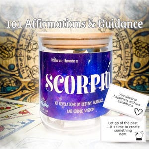 Vaso dell'oroscopo di potenziamento dello Scorpione con 101 affermazioni quotidiane per la cura di sé e la trasformazione dello zodiaco, regalo di astrologia per le donne, adesivo decorativo