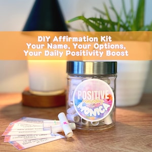 Zestaw DIY Self-Love Afirmations – 50 uważnych notatek z niestandardową etykietą imienną, prezent na dobre samopoczucie emocjonalne, przemyślany prezent na samoregulację
