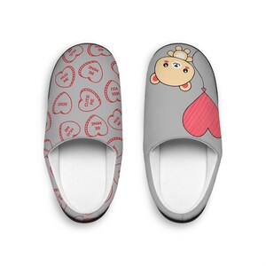 Bear Design Valentines Slippers Women&#39;s Indoor Slippers for Girlfriend Cute Fuzzy House Shoes Cozy Winter Bedroom Footwear Gift for Her