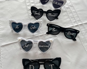 Personalized party glasses | Heart sunglasses | Glasses for your wedding | Wedding glasses | Heart-shaped glasses stickers | Bachelorette party | Glasses with pearls