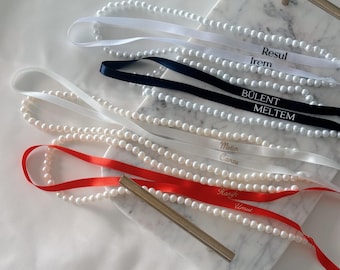 Personalized satin pearl ring bands | Wedding & Engagement | Satin ribbon wedding | Engagement | Wedding decoration