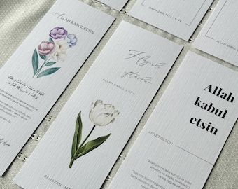 Juego de tarjetas de mesa para Ramadán: elegante decoración de mesa para Iftar | Tarjetas de mesa | Tarjetas de mesa islámicas con duas y bendiciones | Regalo de Ramadán