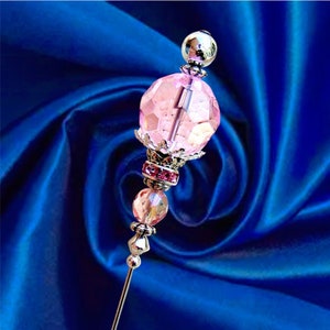 HATPIN with Splendid PINK CRYSTALS and Rhinestones in a Silver Finish Setting - 8 inch