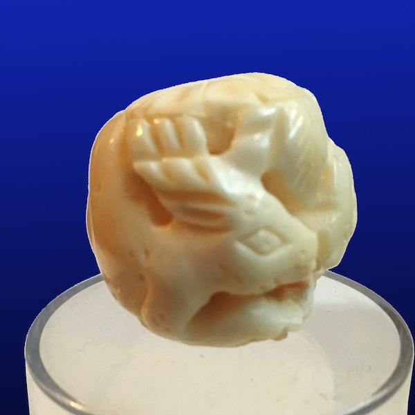 Ivory Color Bleached OX Bone round bead with carved design of YEAR of the GOAT Animal Motif -  Drilled 30 mm