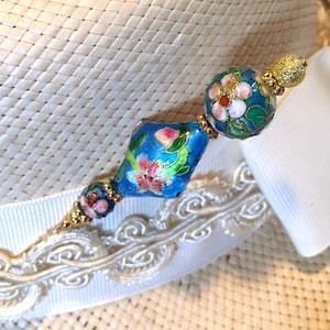 HATPIN with AQUA Gold CLOISONNE and Colorful Detailed Flowers - 8 inch