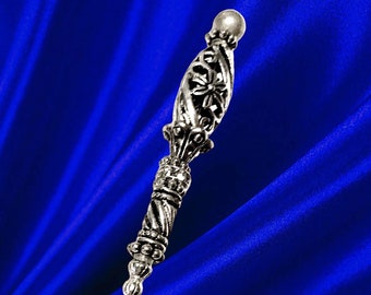 HATPIN with Rare TIBETAN PEWTER French Design - Silver Finish Setting - 8" Hat pin