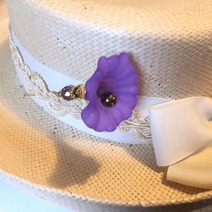 Purple MORNING GLORY HATPIN with Crystal on Gold Finish Setting - 8 inch Long Hatpin image 8