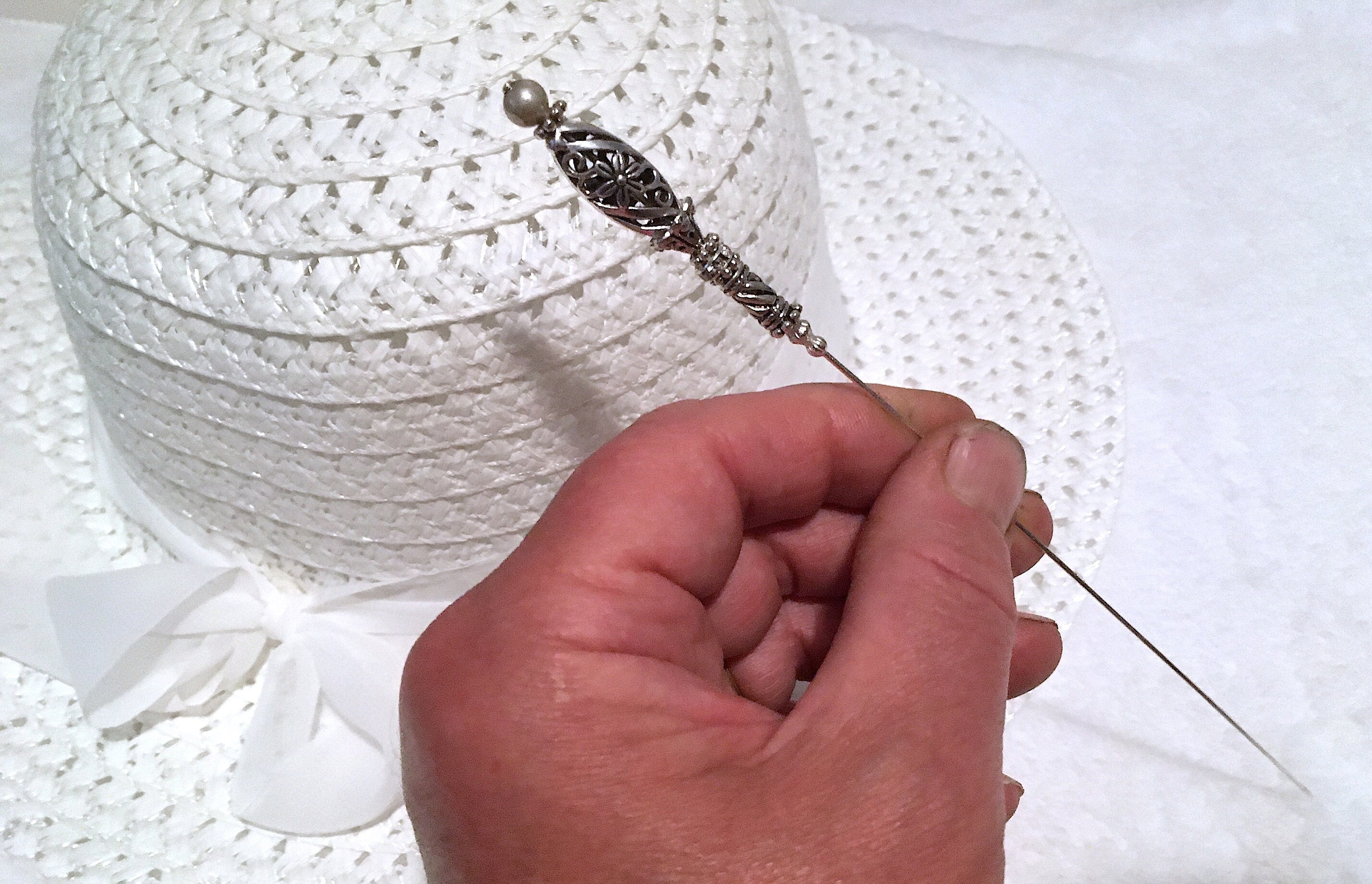 HATPIN With Rare TIBETAN PEWTER French Design - Silver 