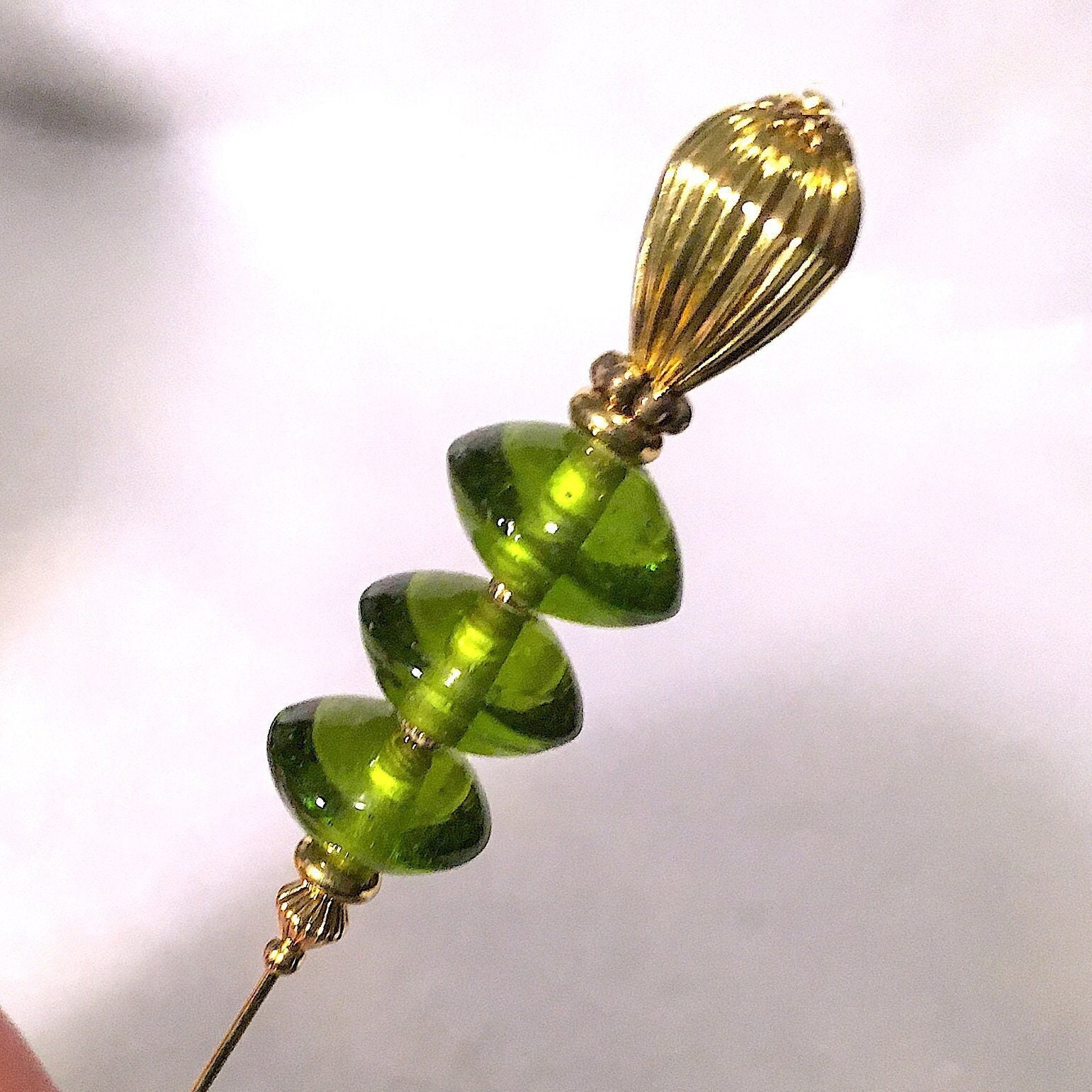 Three Vintage Hat Pins: Gold & Pearl, Freshwater Pearl & Bottle Green Glass Byzantine pillbox hat with gold and pearls main image 4