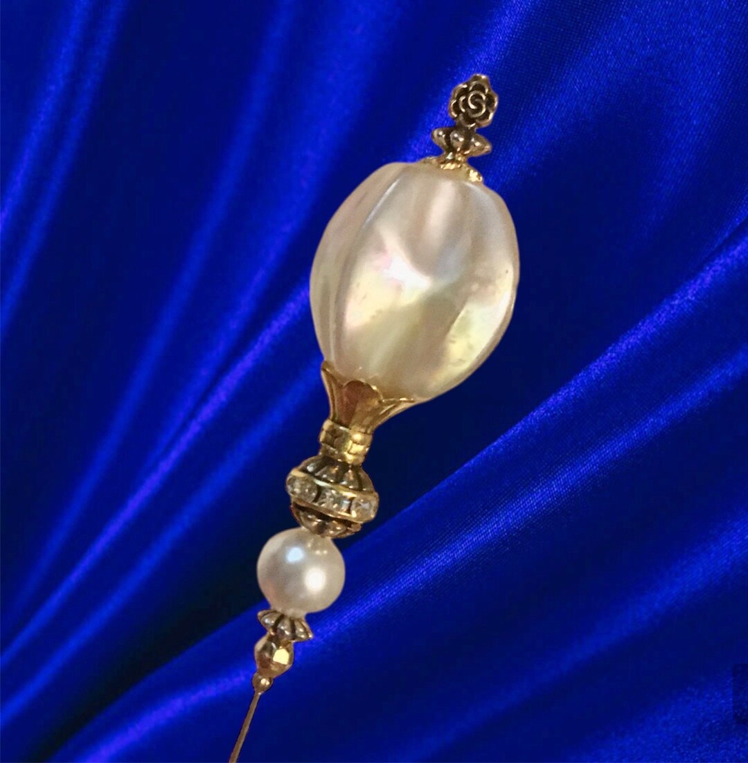 HATPIN With Vintage Baroque FAUX PEARL on Gold Finish Setting Ladies Hat Pins Etsy
