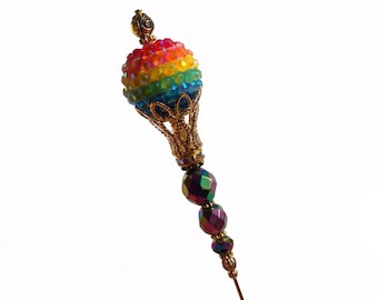 HATPIN with Sparkling RAINBOW Berry Gem Set in Gold Finish - 8 inch